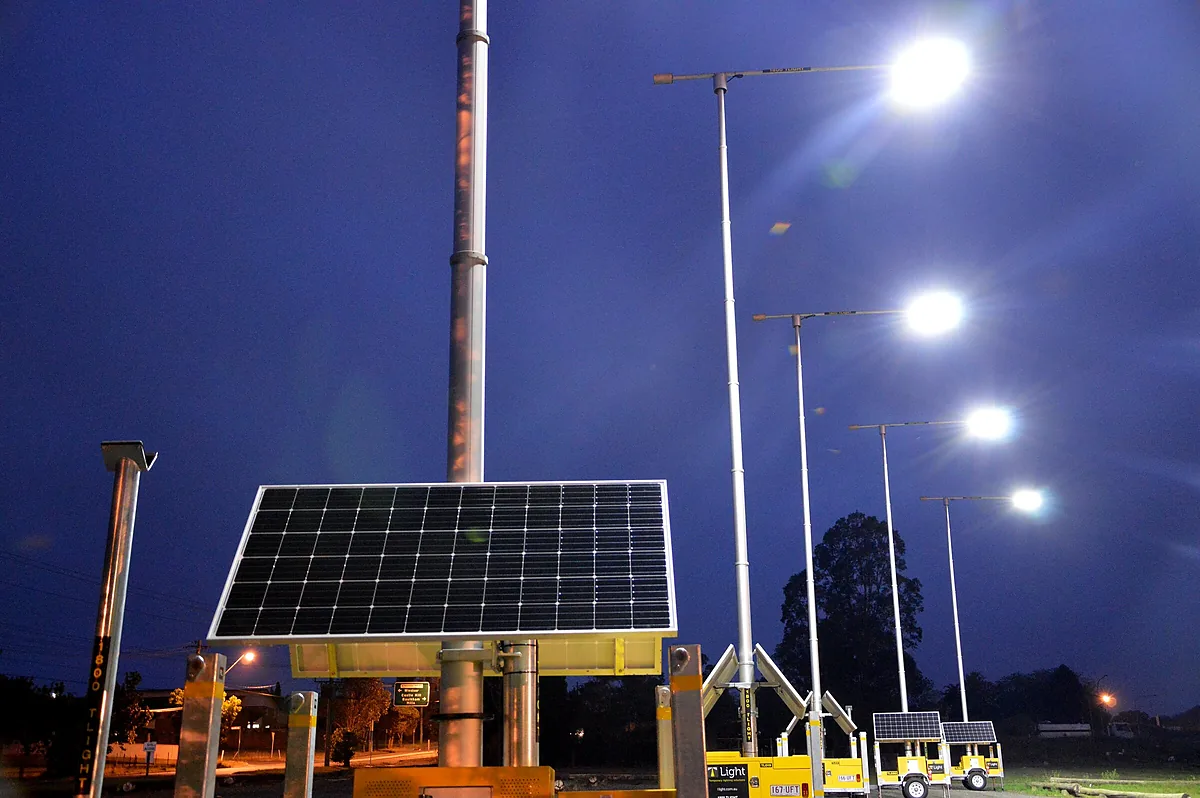 T Light units lighting a work site at dusk