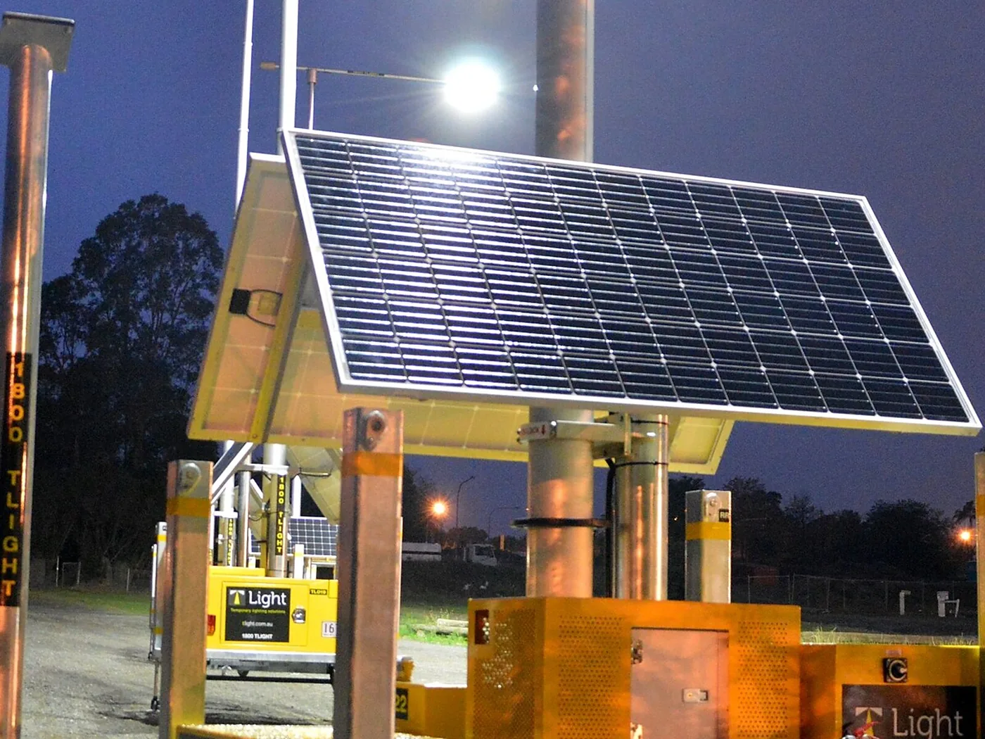 The solar array on a T Light unit at dusk
